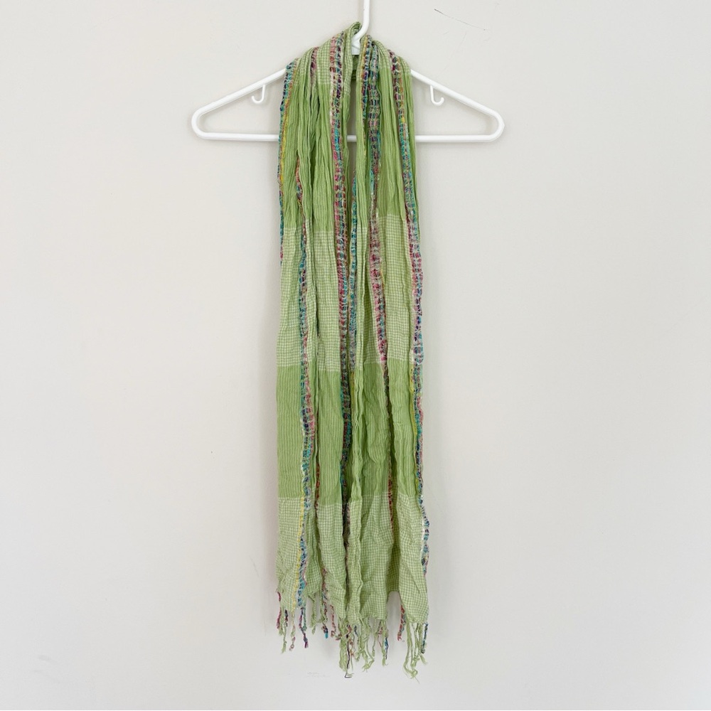 Light Green Textured Women's Scarf Multicolor Trim
